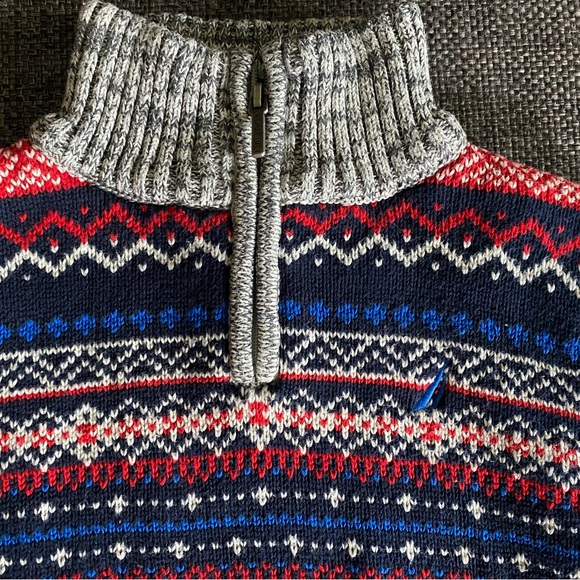 EUC Nautica Quarter Zip Knit Sweater Baby Boy 12M, Navy, Red, Gray - Picture 3 of 5